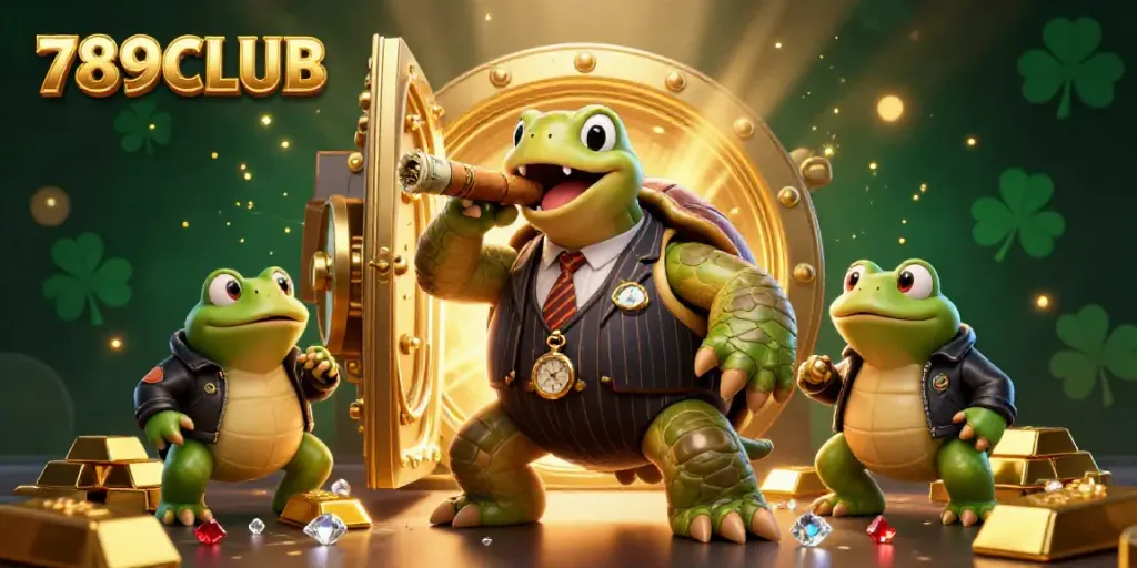 Engage in thrilling gameplay at 789CLUB with the vibrant 3D casino characters and glittering treasures surrounding them.