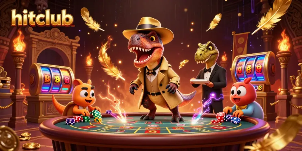 Hitclub's thrilling blackjack scene with a velociraptor card counter and animated casino elements enriching the gameplay.