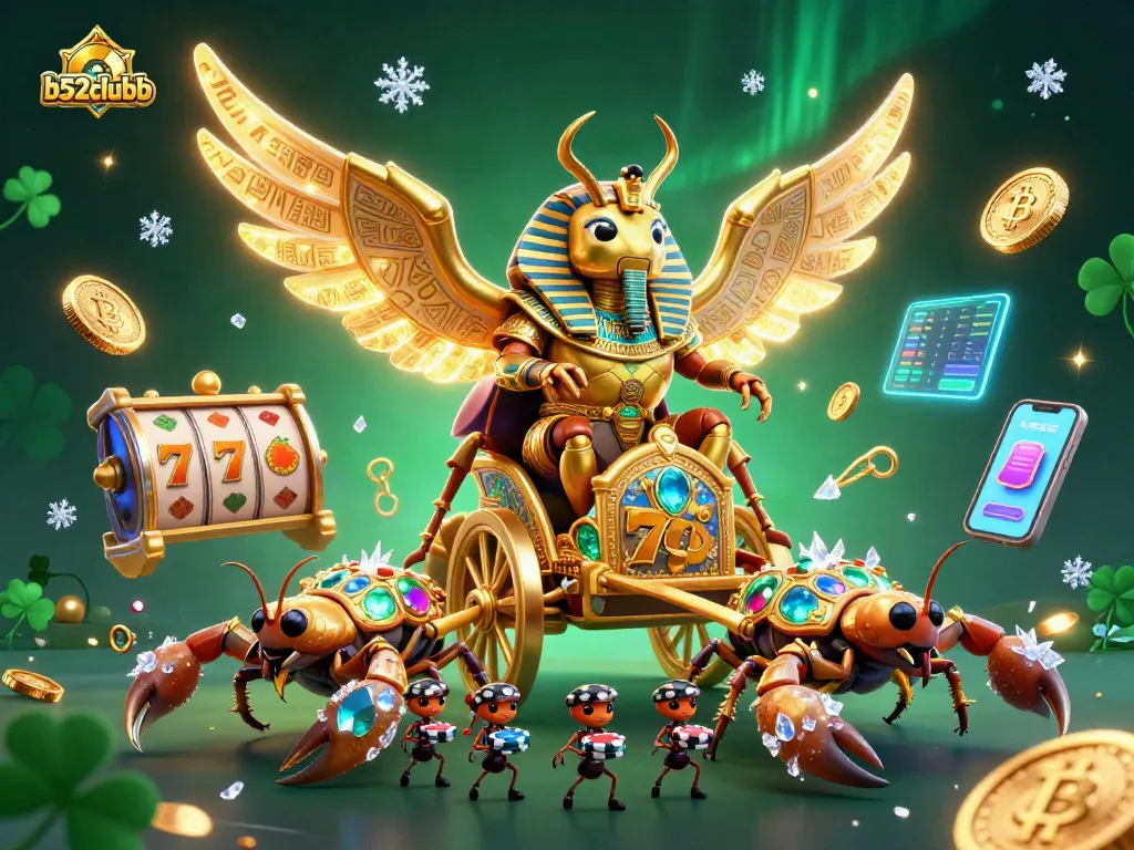 Join the excitement at b52clubb, where playful cartoon characters engage with dazzling slot machines and crypto coins.