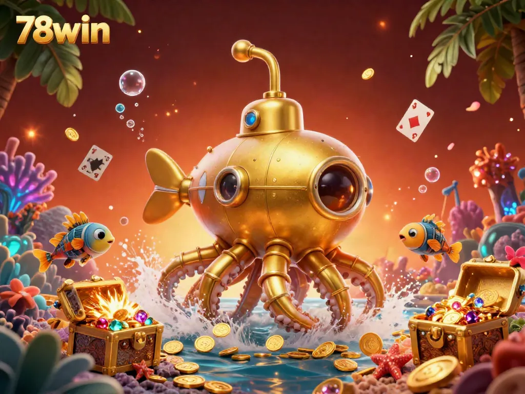 Experience the thrill of winning with 78win in this vibrant underwater scene filled with golden coins and treasures.