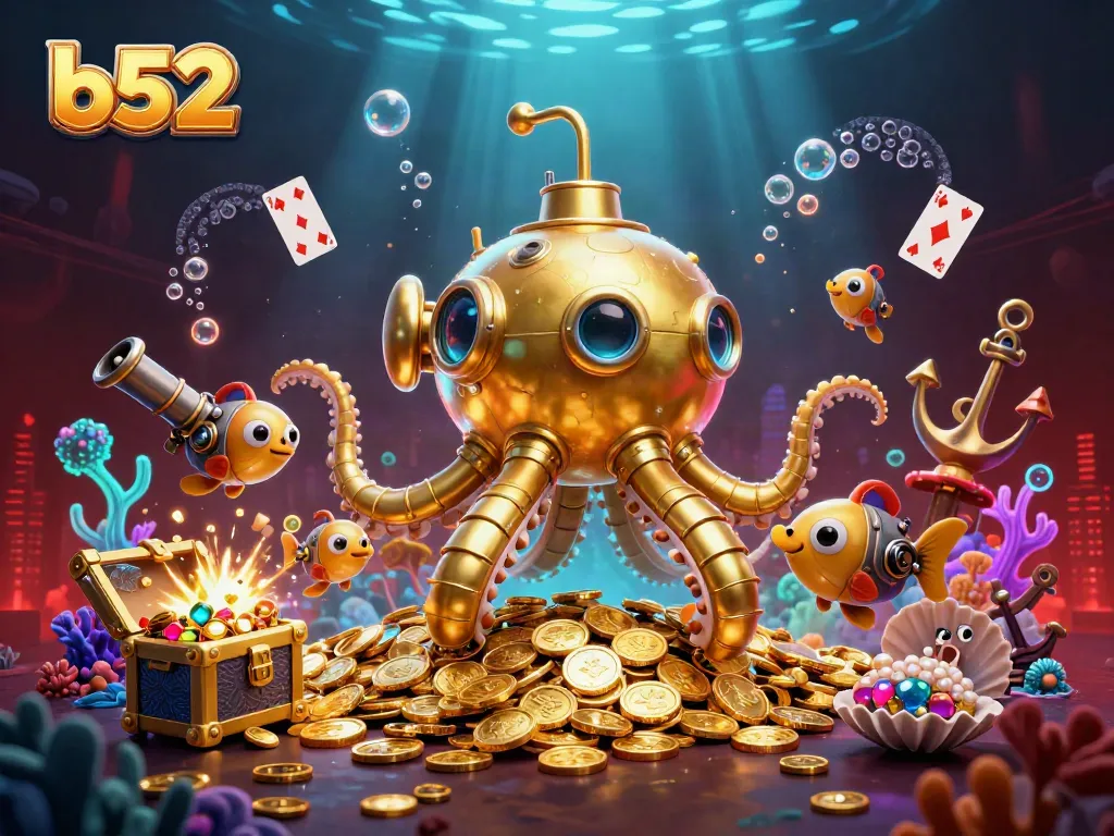 Engage with the thrilling b52 casino adventure, featuring a kraken submarine amidst golden treasures.