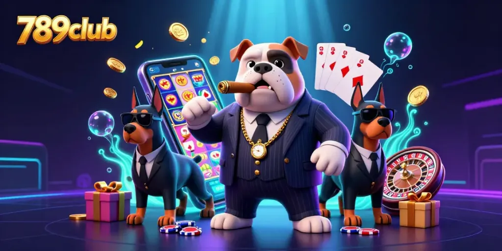 Experience the excitement of 789club with this rich 3D illustration featuring casino elements
