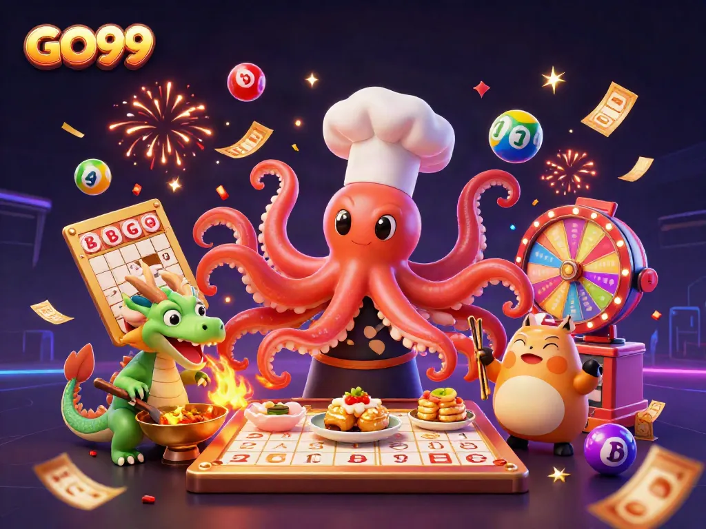 Experience GO99 through an exciting 3D scene, featuring casino elements and vibrant characters.