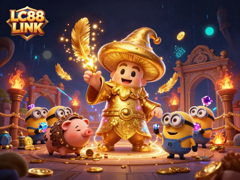 Experience thrilling slots with LC88 LINK in a magical casino scene filled with treasures.
