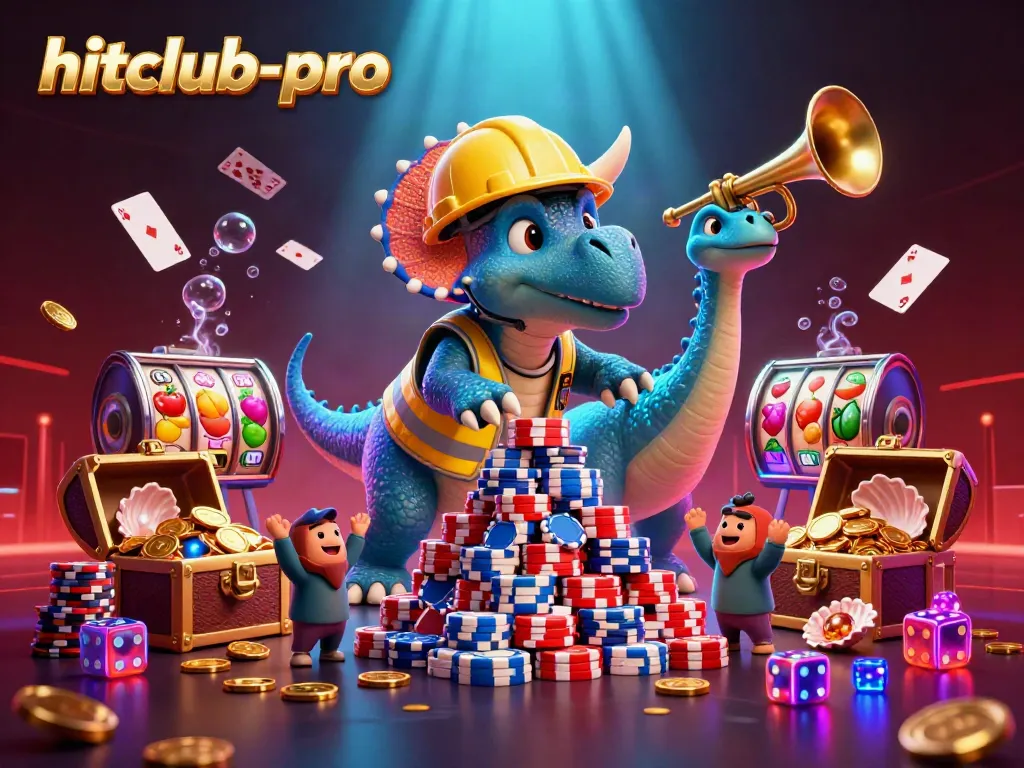 Engage with hitclub-pro poker games surrounded by lively 3D cartoon characters and vibrant casino elements.