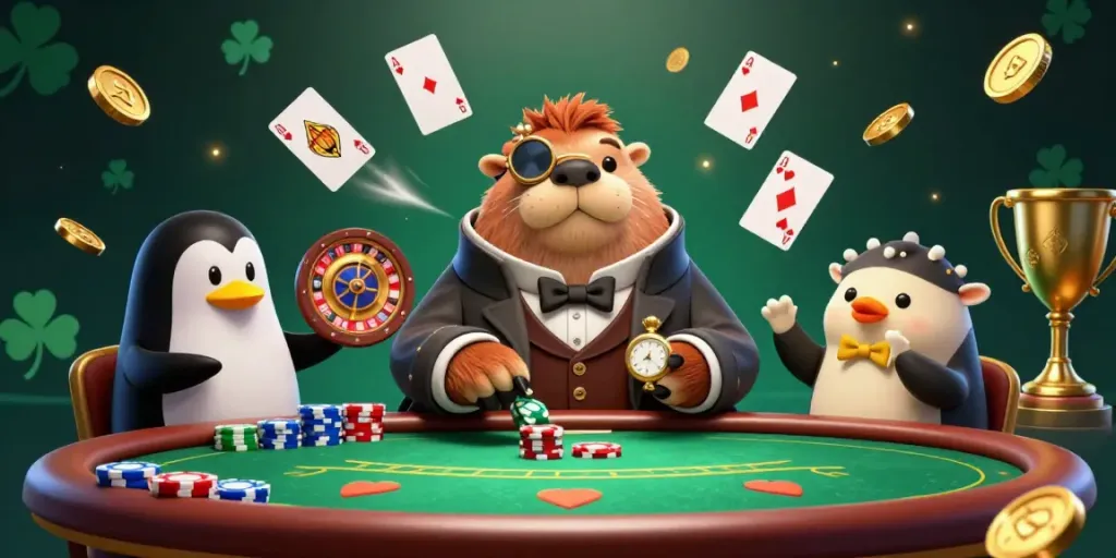 Players at an underwater poker table in a vibrant b52-themed casino scene.