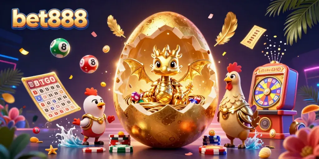 Experience thrilling gameplay with bet888's golden dragon guarding poker chips and excitement.
