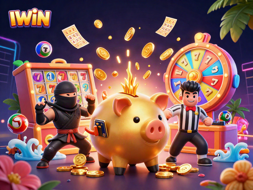 Experience the thrill of IWIN with an energetic 3D cartoon casino showdown featuring dynamic game elements.