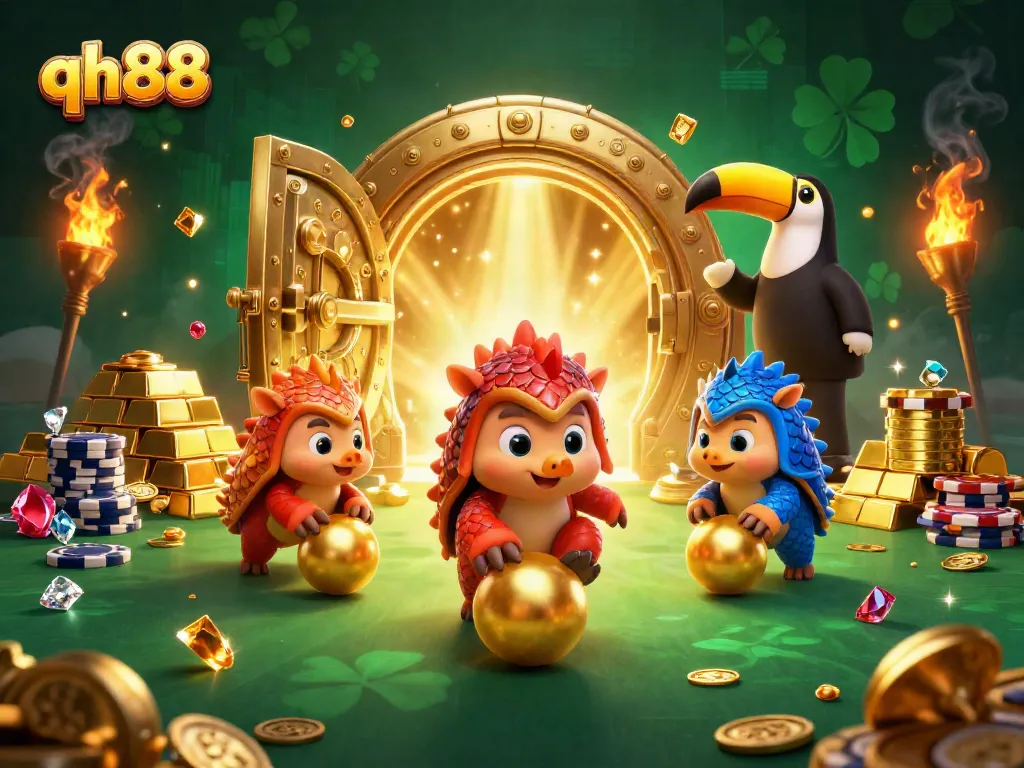 Experience the thrill of qh88's dynamic casino action with rival pangolins and a vibrant gaming atmosphere.