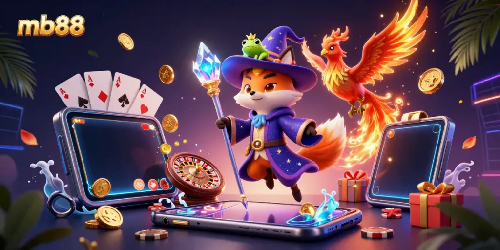 Experience thrilling gameplay with mb88's vibrant fantasy illustration featuring enchanting characters and casino elements.