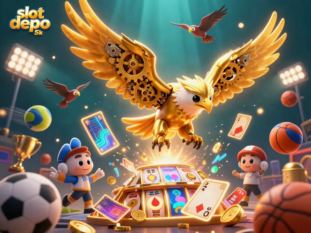 Experience the thrill of play with this vibrant 3D scene featuring elements of slot depo 5k gaming