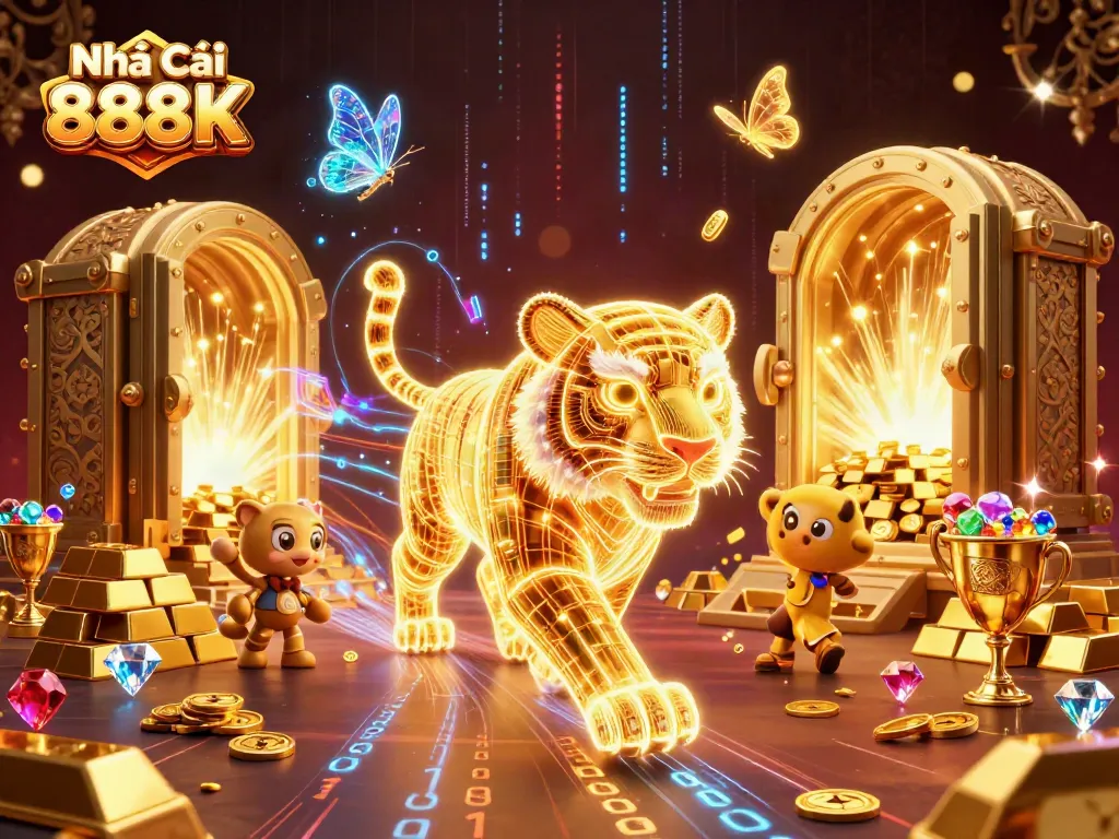 Experience thrilling wins at Nhà Cái 888K with dynamic gaming action in a vibrant 3D casino.