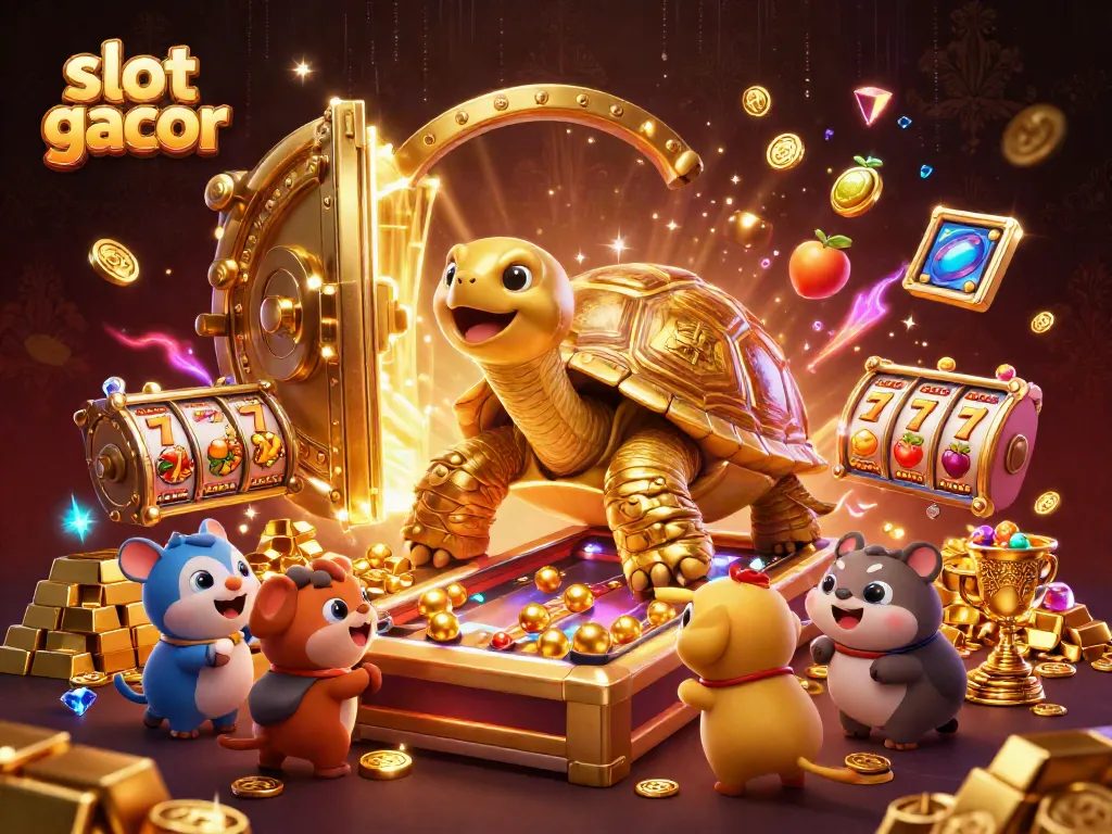 Experience the excitement of slot gacor with a vibrant 3D illustration featuring dynamic casino gameplay elements.