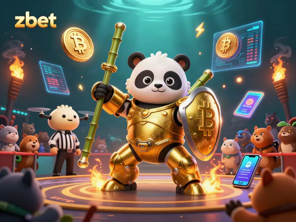Experience thrilling gameplay with zbet's vibrant 3D casino illustration featuring golden panda characters.