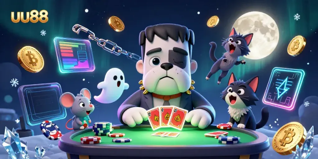 Engage with uu88's thrilling gameplay featuring vibrant casino characters and crypto elements.