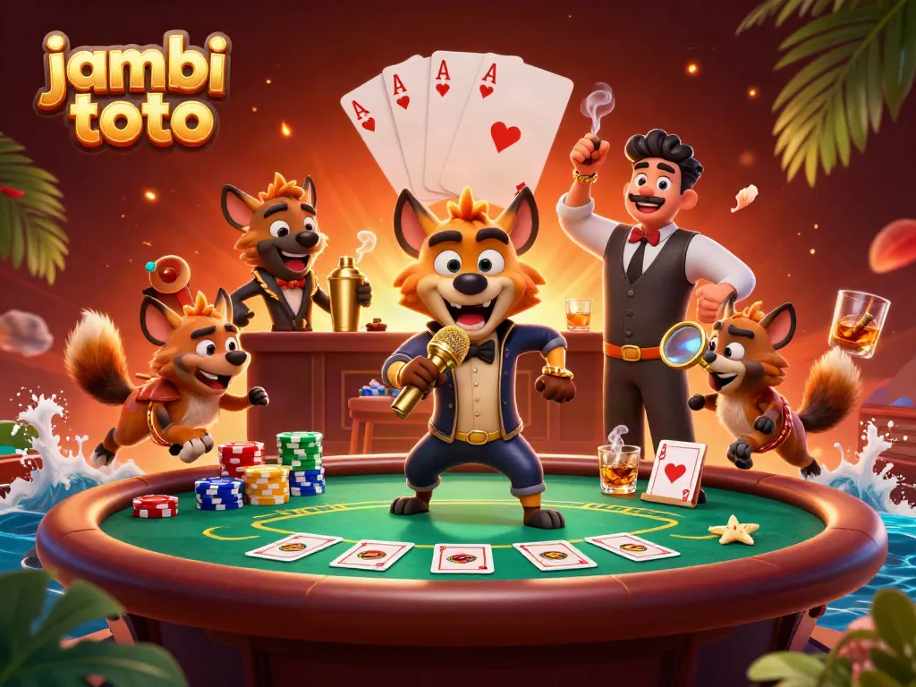 Experience the vibrant ambiance of jambi toto with hyenas running a casino club scene, full of laughter and excitement.
