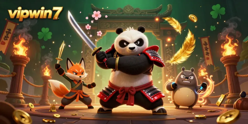 Engage in thrilling casino action with vipwin7, where a samurai panda and ninja fox unleash their skills.