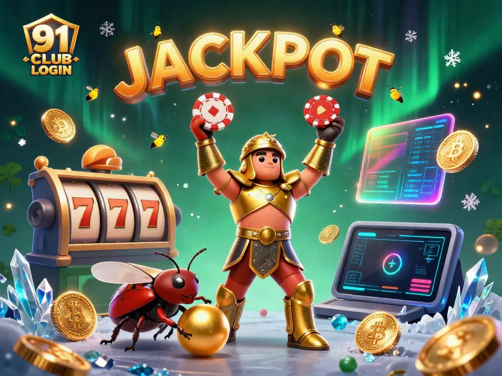 Score big with 91 CLUB LOGIN as a victorious beetle celebrates a jackpot in style.