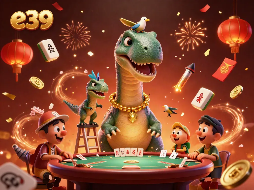 Experience thrilling moments with e39 as a brontosaurus engages players at a vibrant casino.