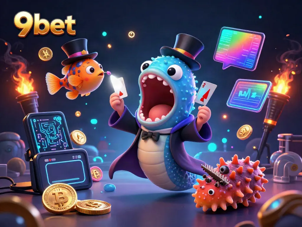 Experience thrilling card magic with 9bet's captivating underwater casino scene featuring unique sea creatures.