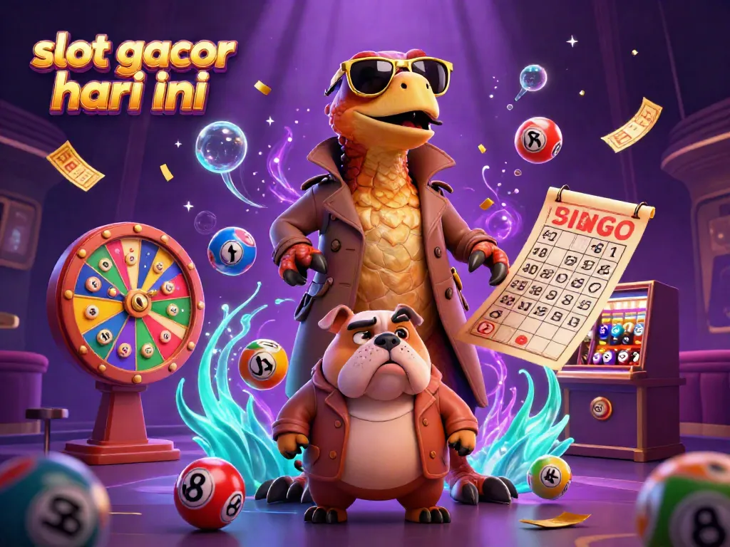 Engage in the thrilling experience of slot gacor hari ini with cartoon raptors and vibrant casino elements.