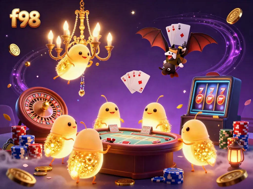 Experience the excitement of f98 casino lights with enchanting glowworms and vibrant gaming elements.