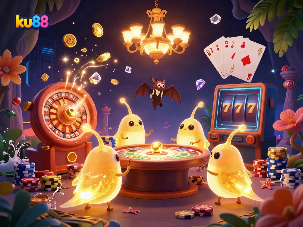 Experience the excitement of ku88 casino with glowworms illuminating a vibrant gaming scene.