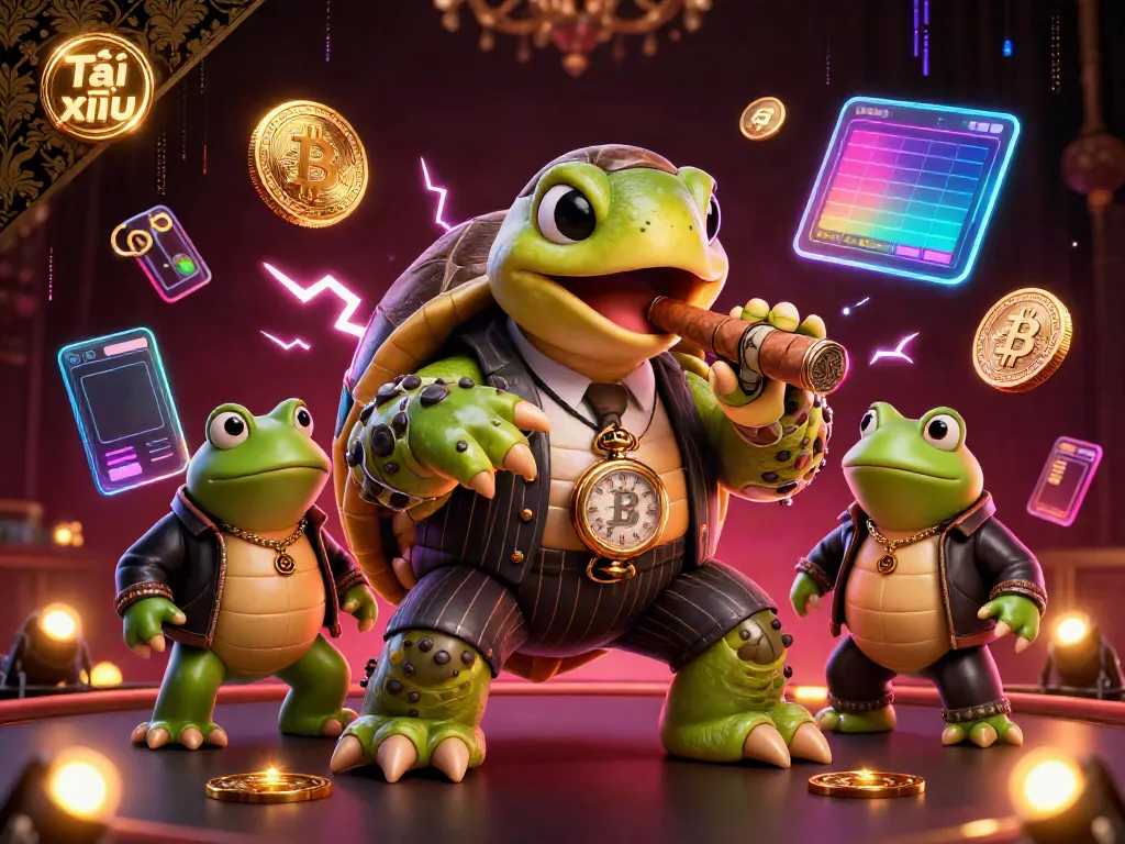 Experience the vibrant Tài xỉu online gaming scene with vibrant characters amidst glowing crypto elements.