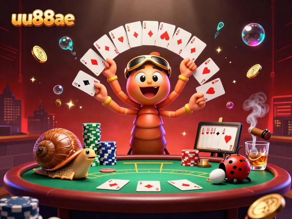 Experience thrilling card action with uu88ae's dynamic gaming scene featuring an energetic dealer and vibrant poker elements.