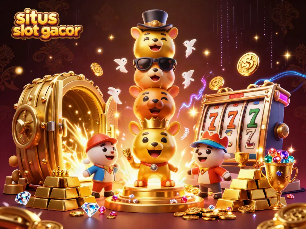 Experience the excitement of situs slot gacor with this vibrant 3D casino illustration filled with gold and gems.
